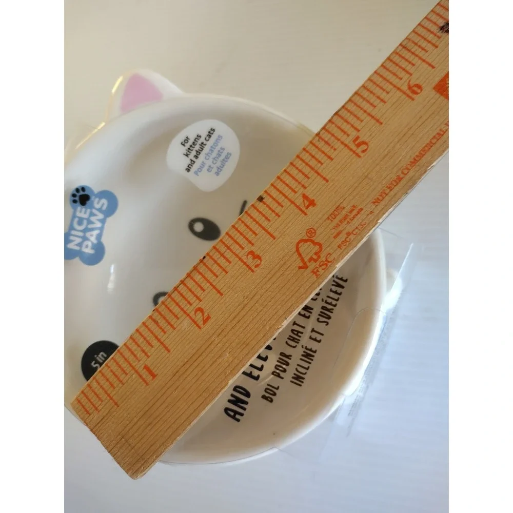 Nice Paws‎ Ceramic Tilted And Elevated Kitty Cat Food Bowl White Kitties/ Adults
